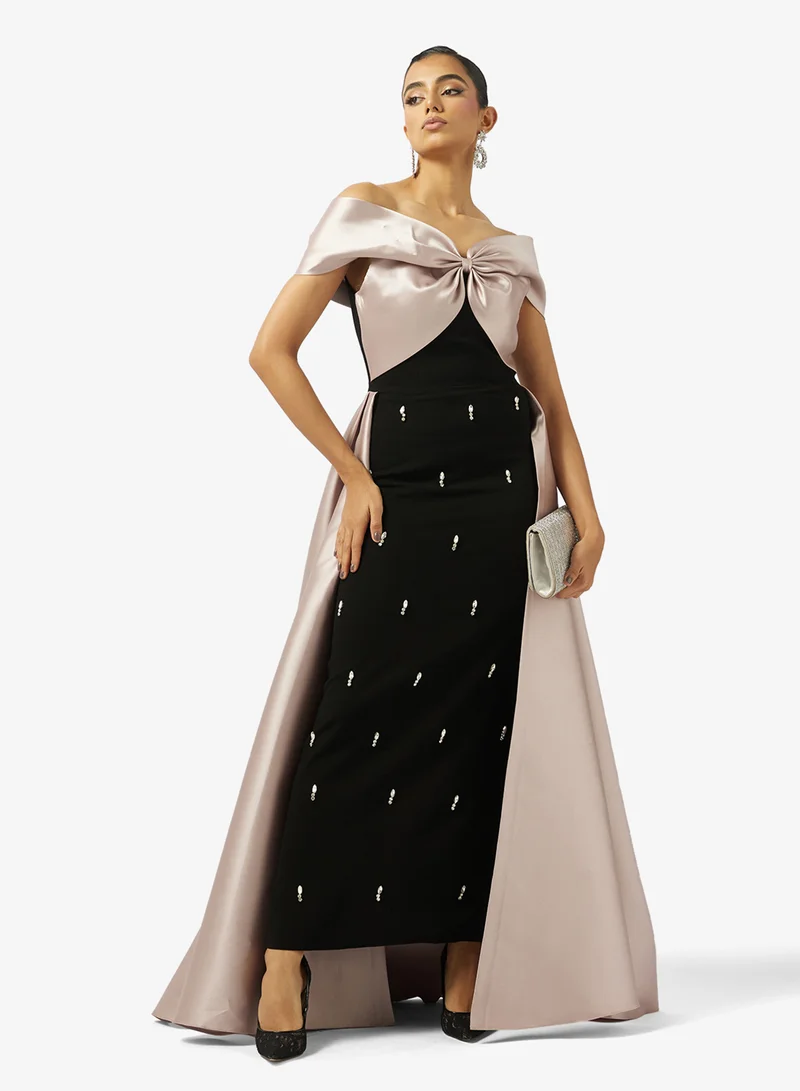 Akadia Fashion  RIBBON BUST EXTENDED TAIL TAFFETA DRESS ED for Women | Best Price UAE
